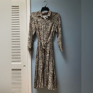 HVN Vintage-inspired Animal Print Midi Dress, size 10